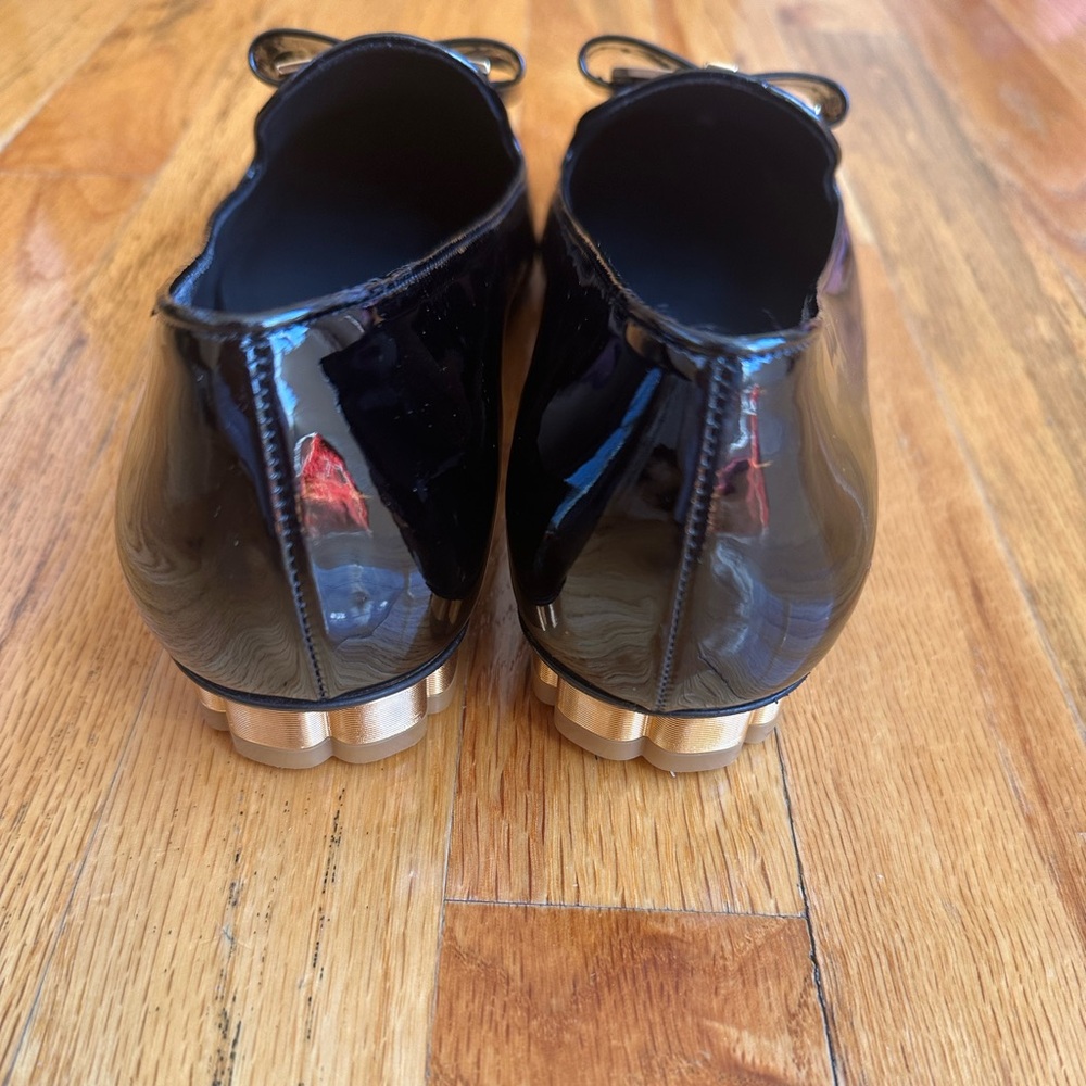 Salvatore Ferragamo Black Patent Leather Loafers with Gold Buckle - Picture 2 of 7